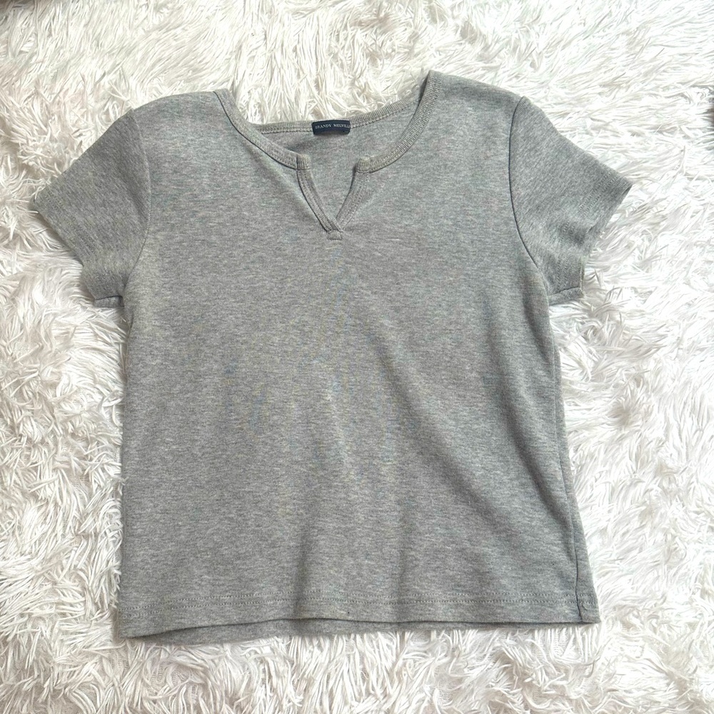 BRANDY MELVILLE GREY ASHLYN V-NECK TOP